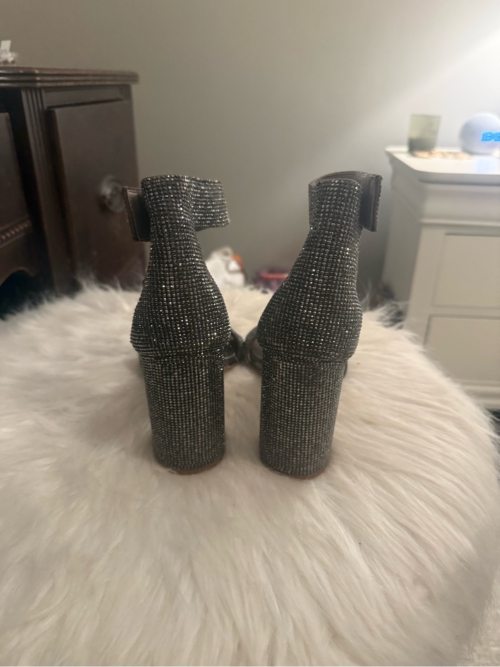 Jeffrey Campbell Gunmetal Crystal Block Heel Sandals - Picture 3 of 4